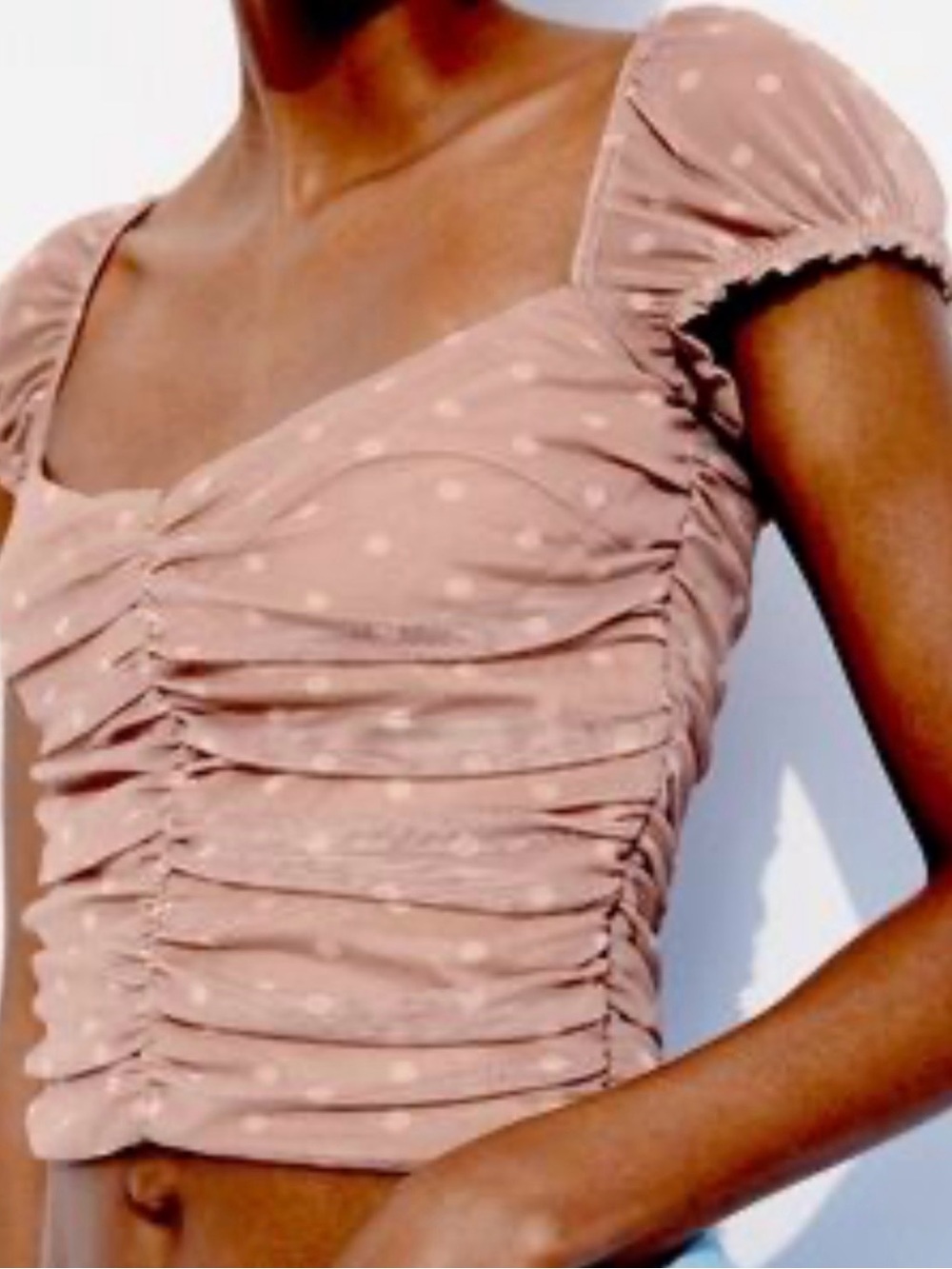 Zara Polka Dot Ruched Crop Top Dress - Blush Pink, size L